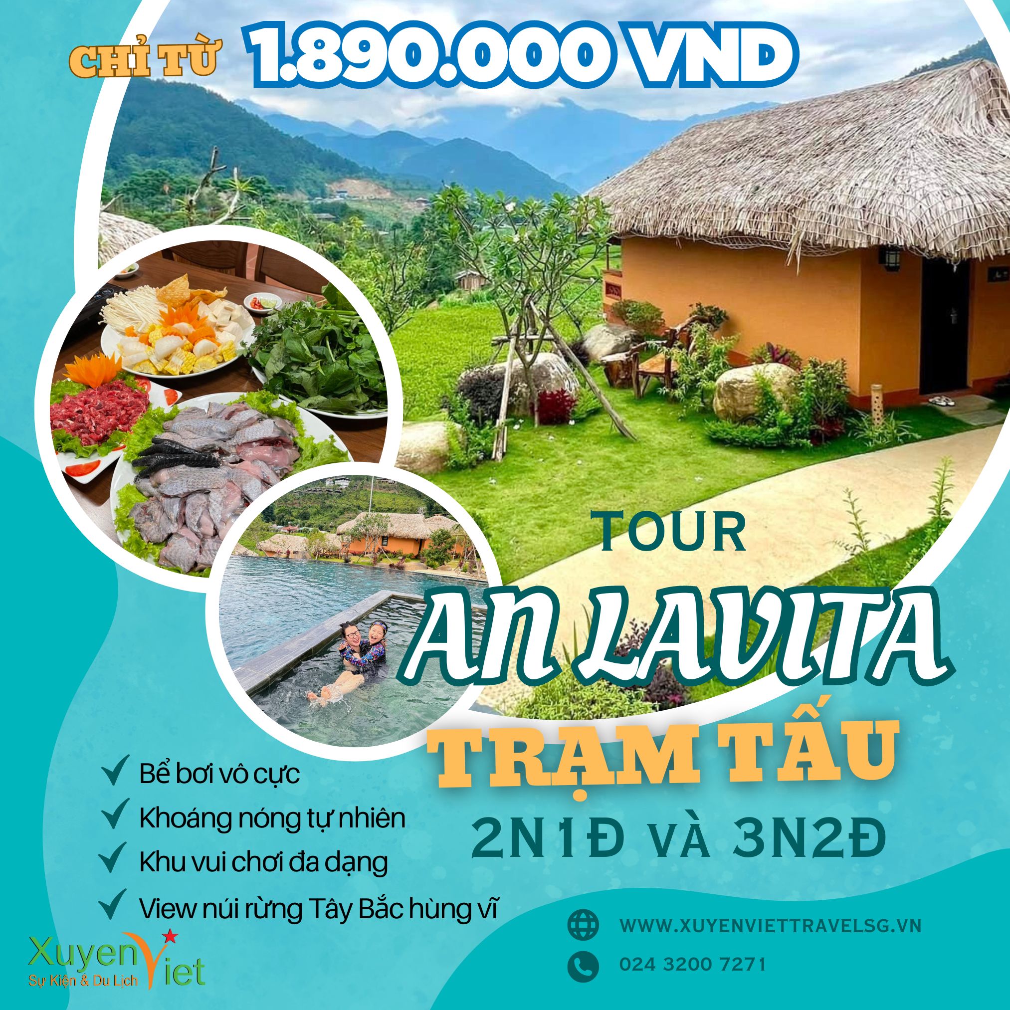 TOUR TẮM KHOÁNG HÀ NỘI - AN LAVITA RESORT KHU NGHỈ DƯỠNG TRẠM TẤU YÊN BÁI - HÀ NỘI 2N1Đ